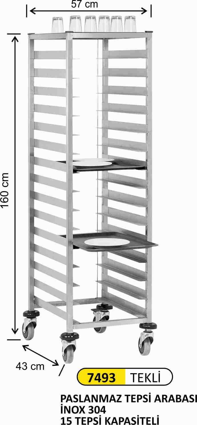 7493 Tepsi Arabası Tekli Paslanmaz