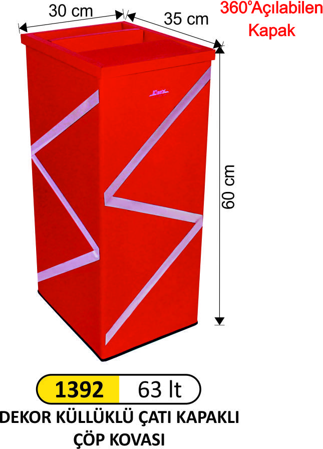 	 1392 63 Lt Dekor Küllüklü Çatı Kapaklı Çöp Kovası