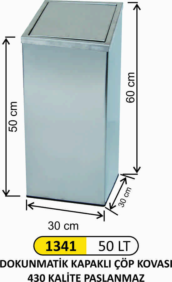 1341 Dokunmatik Kare Çöp Kovası Paslanmaz