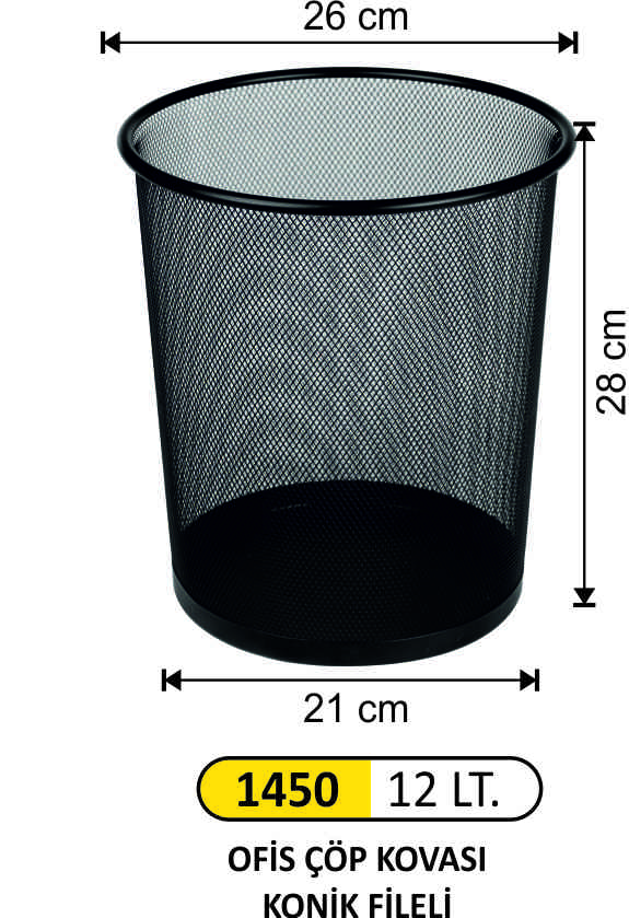 1450 12 Lt Ofis Çöp Kovası Konik Fileli