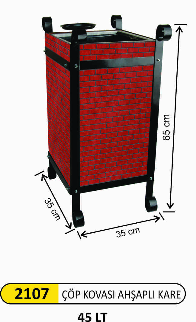 2107 Ahşap Tuğla Dekorlu Çöp Kovası