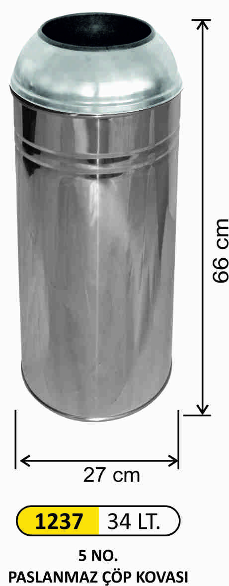 1237 34 Lt 5 No Paslanmaz Çöp Kovası