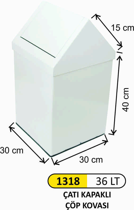 1318 Çatı Kapaklı Çöp Kovası Boyalı 36 Litre