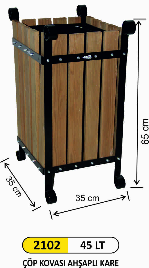 2102 Ahşap Kare Çöp Kovası