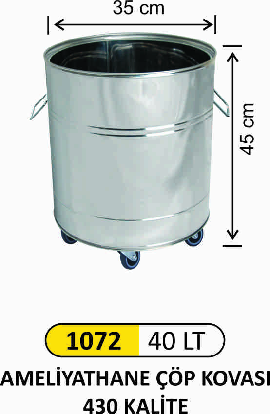 1072 Çöp Kovası Paslanmaz 40 Litre