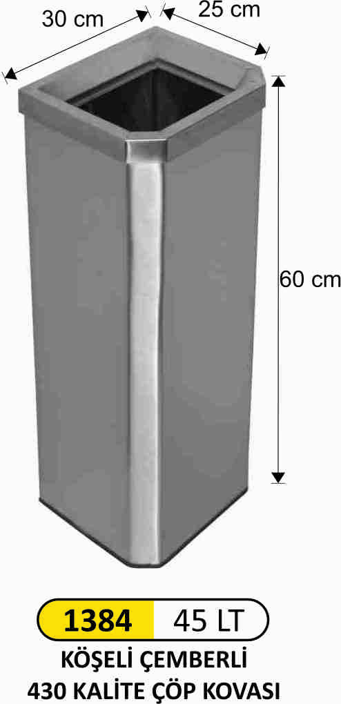 1384 45 Lt Köşeli Çemberli 430 Kalite Çöp Kovası
