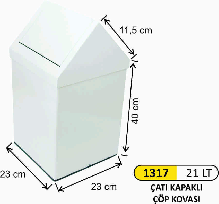 1317 Çatı Kapaklı Boyalı Çöp Kovası 21 Litre