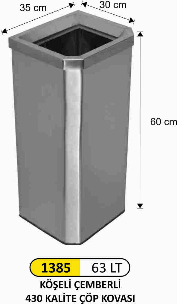 1385 63 Lt Köşeli Çemberli Çöp Kovası 430 Kalite