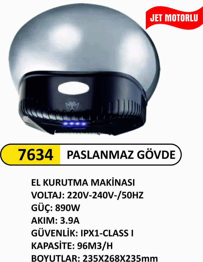 7634  Paslanmaz Gövdeli El Kurutma Makinesi Fotoselli