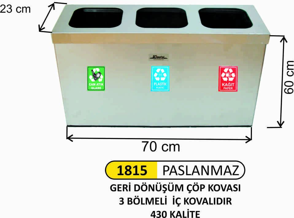 1815 Geri Dönüşüm Seti 3 Lü Paslanmaz