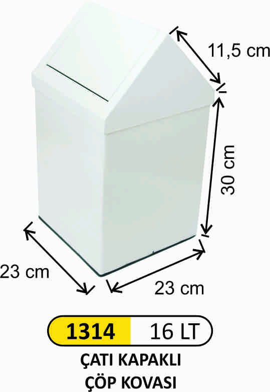 1314 Çatı Kapaklı Boyalı Çöp Kovası 16 Litre