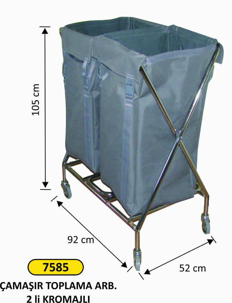 7585 Çamaşır Toplama Arabası 2 Li Krom