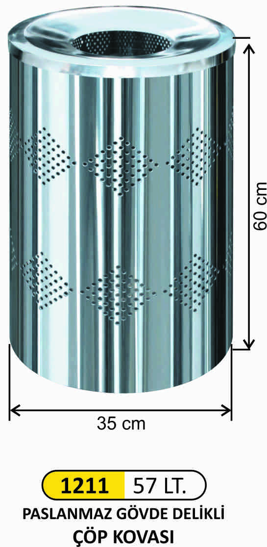 1211 Dekorlu Çöp Kovası Paslanmaz