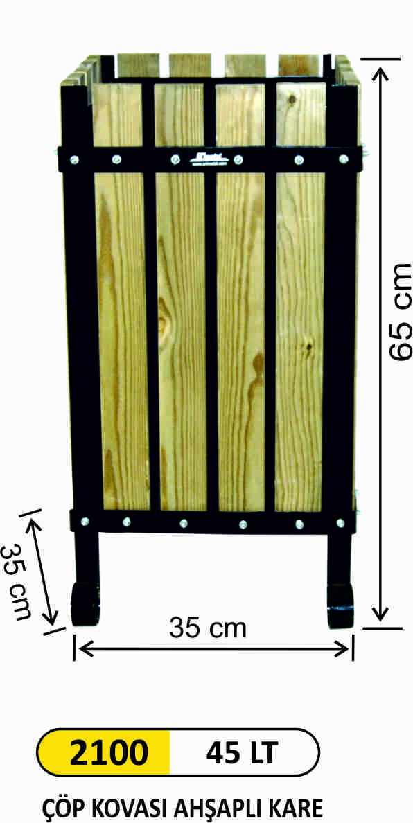 2100 Ahşap Kare Çöp Kovası