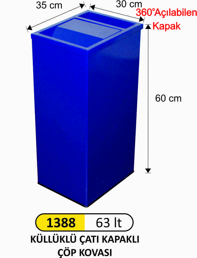 1388 63 Lt Küllüklü Çatı Kapaklı Çöp Kovası