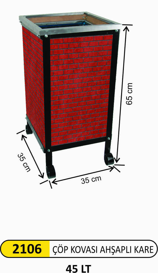 2106 Ahşap Tuğla Dekorlu Çöp Kovası
