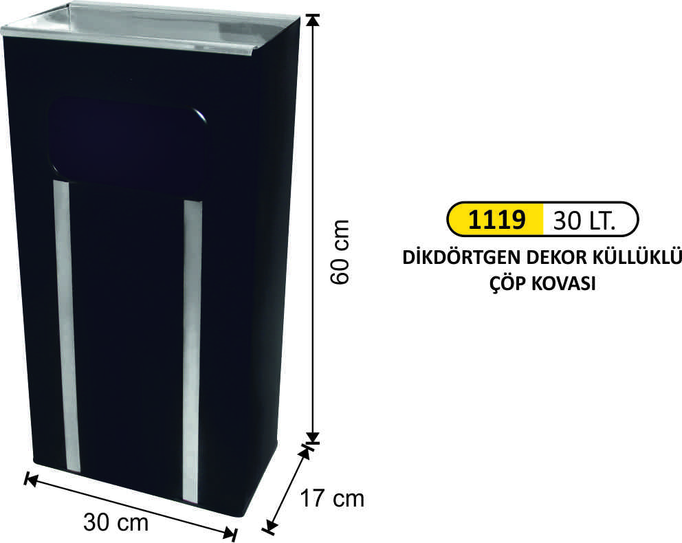 1119 30 Lt Dikdörtgen Dekorlu Küllüklü Çöp Kovası