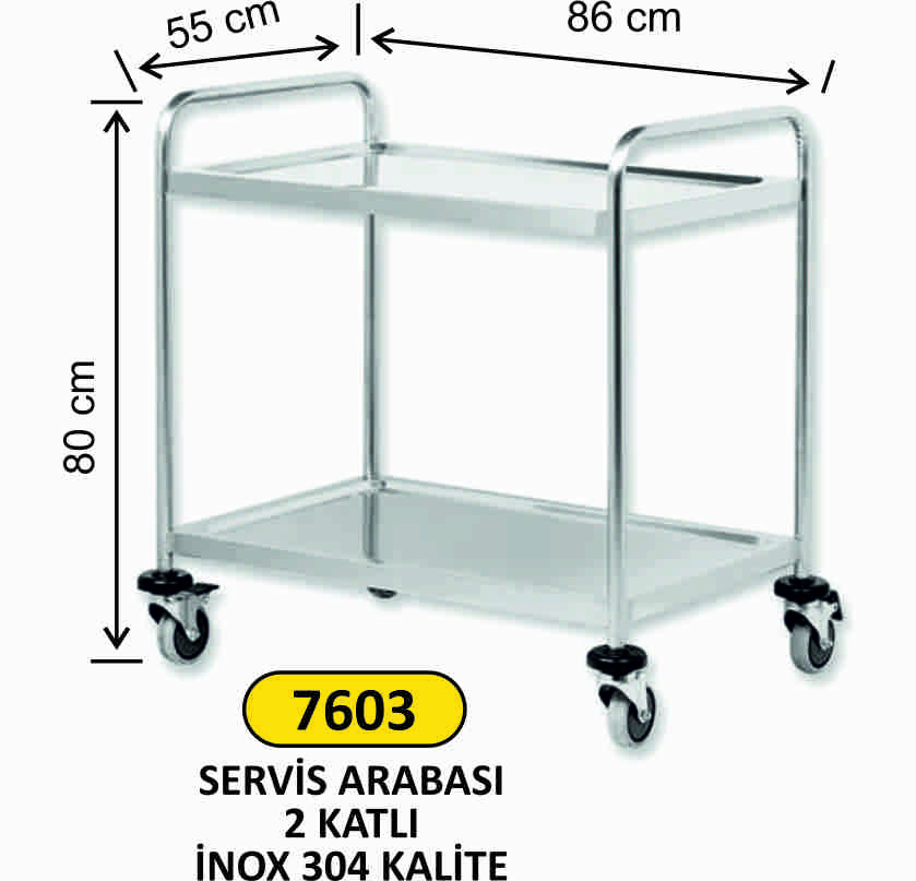 7603 Servis Arabası 2 Katlı Paslanmaz