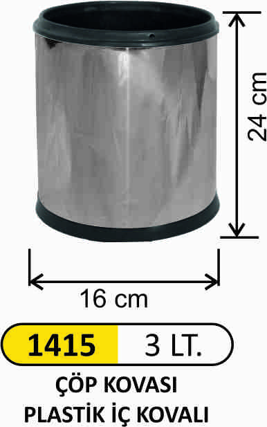 1415 Ofis Çöp Kovası Paslanmaz 3 Litre