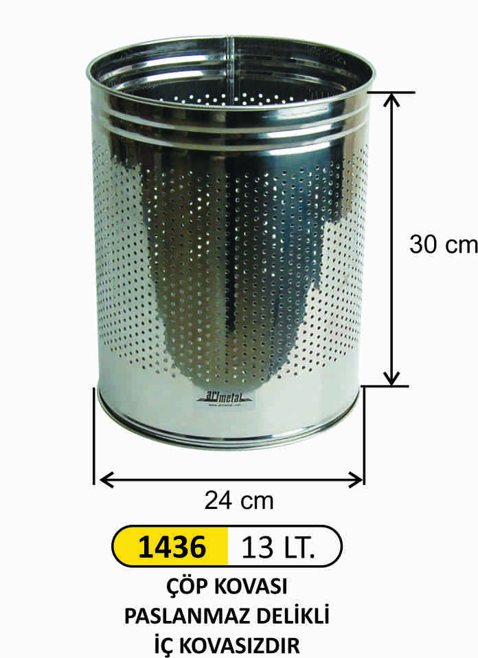 1436 Ofis Çöp Kovası Paslanmaz Delikli
