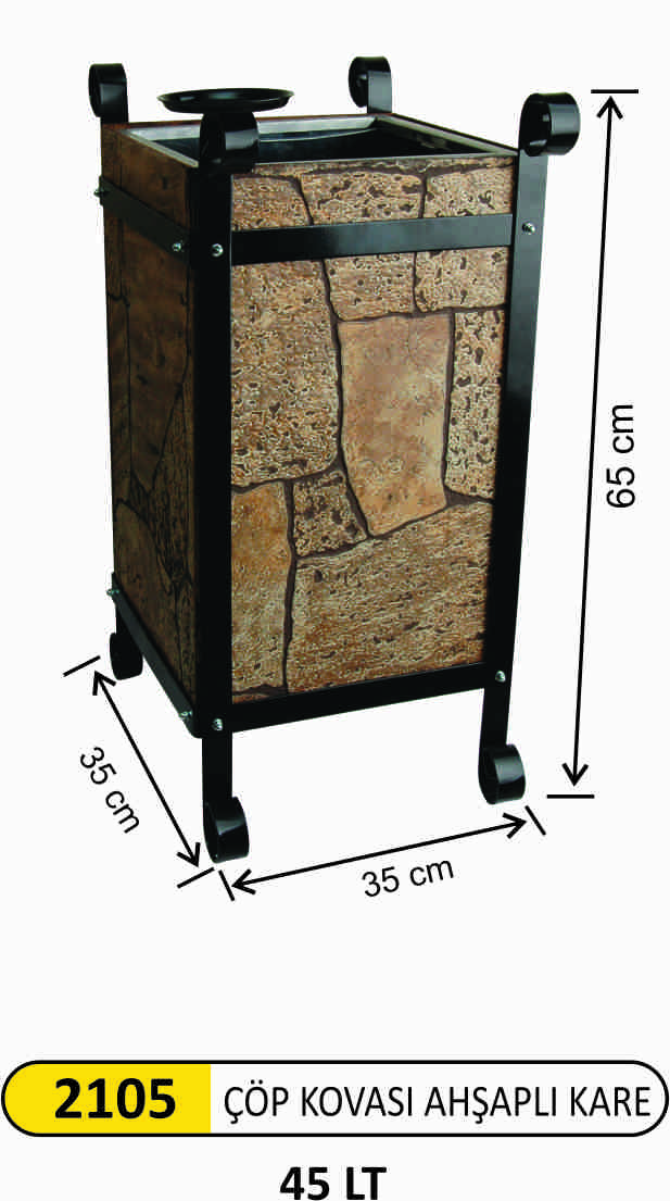 2105 Ahşap Taş Dekorlu Çöp Kovası