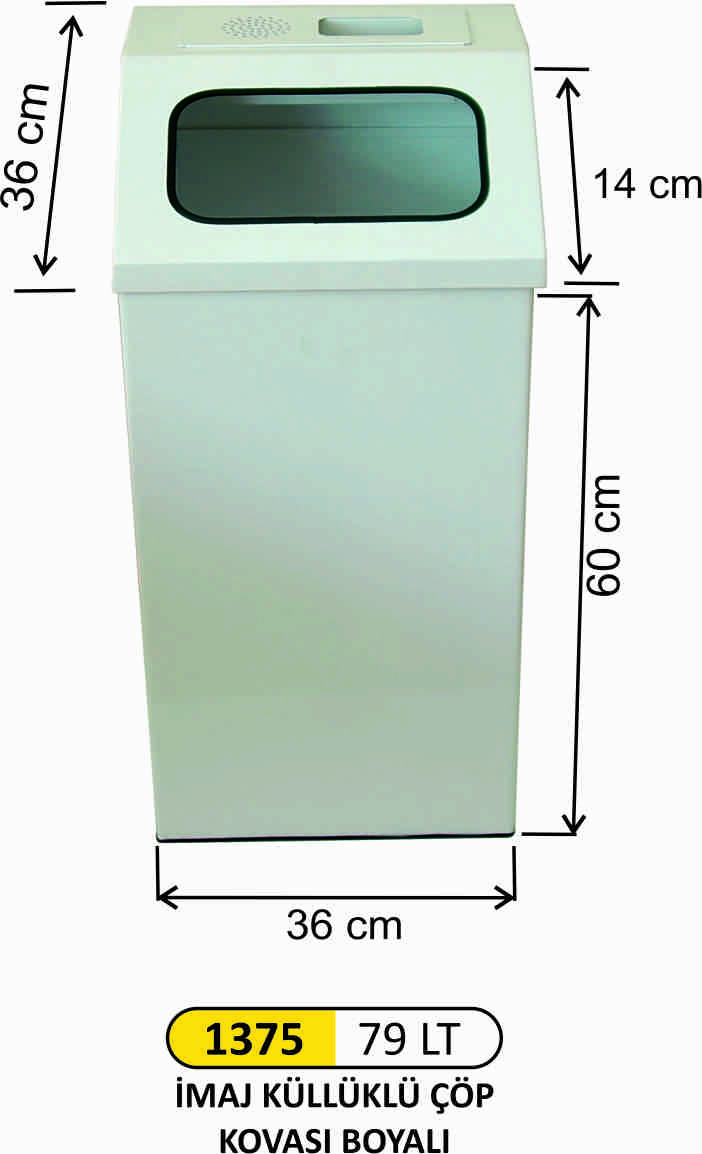 1375 İmaj Kare Küllüklü Çöp Kovası Boyalı 79 Litre