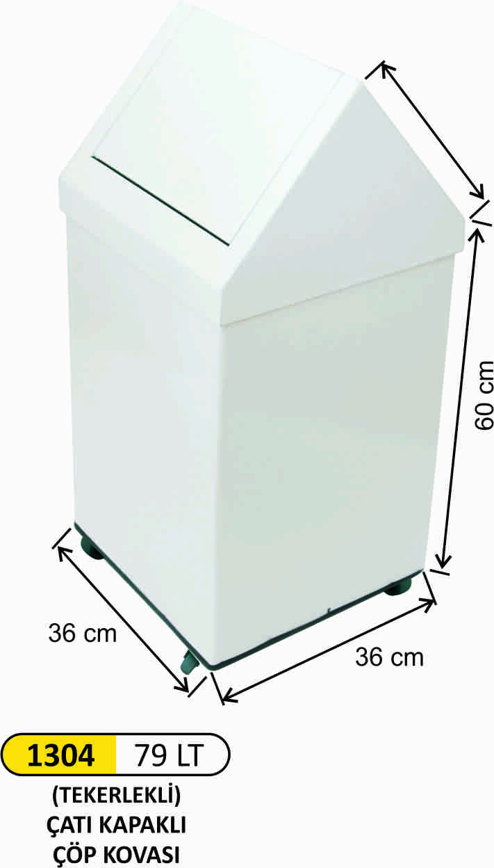 1304 Çatı Kapaklı Boyalı Çöp Kovası 79 Litre Tekerlekli