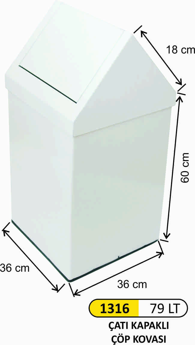 1316 Çatı Kapaklı Çöp Kovası Boyalı 79 Litre