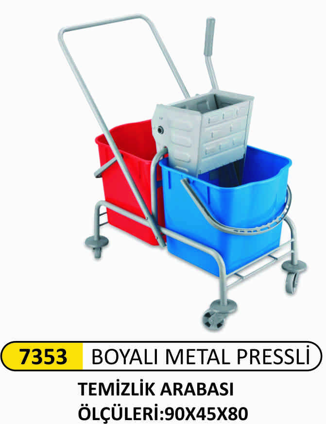 7353 Çift Kovalı Temizlik Arabası Boyalı Metal Press