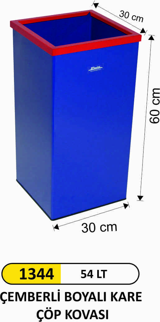 1344 Çemberli Kare Çöp Kovası Boyalı 54 Litre