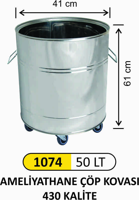 1074 Çöp Kovası Paslanmaz 50 Litre