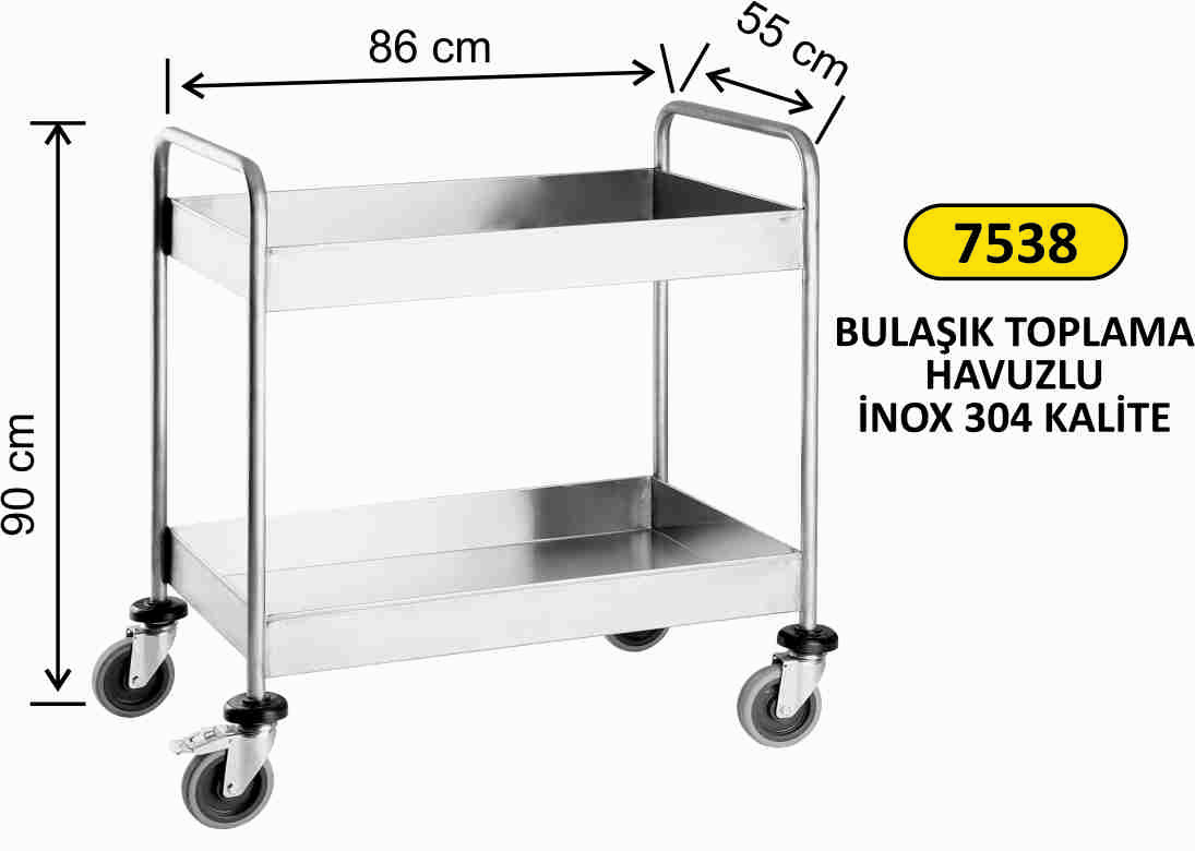 7538 Bulaşık Toplama Arabası Havuzlu Paslanmaz