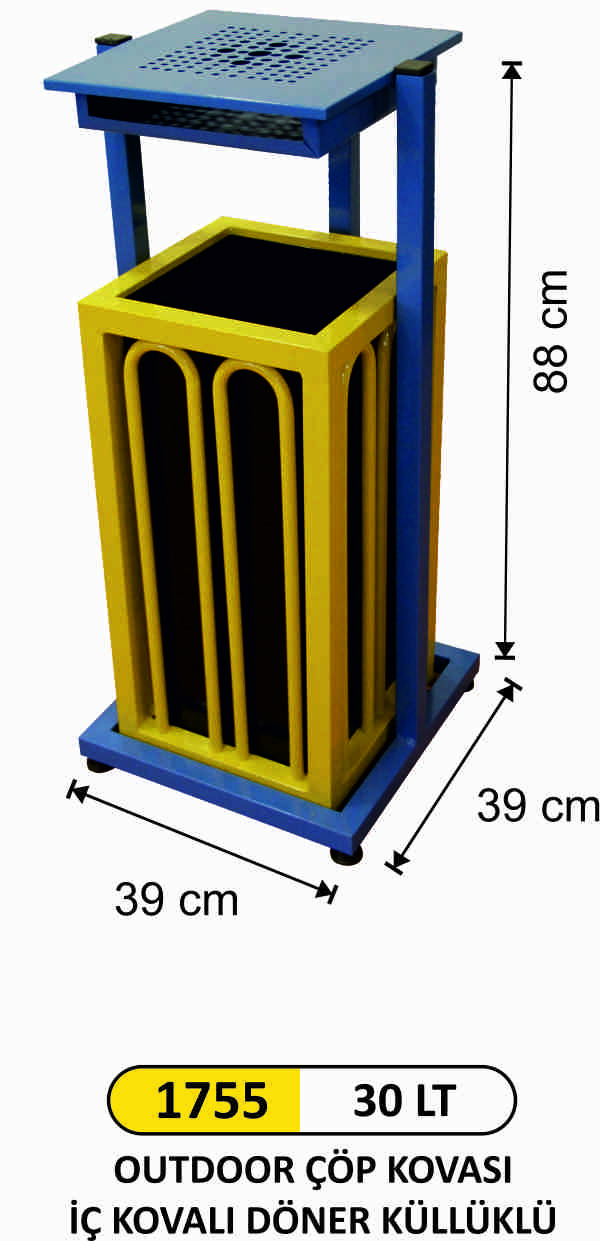 1755 30 Lt Outdoor Çöp Kovası İç Kovalı Döner Küllüklü