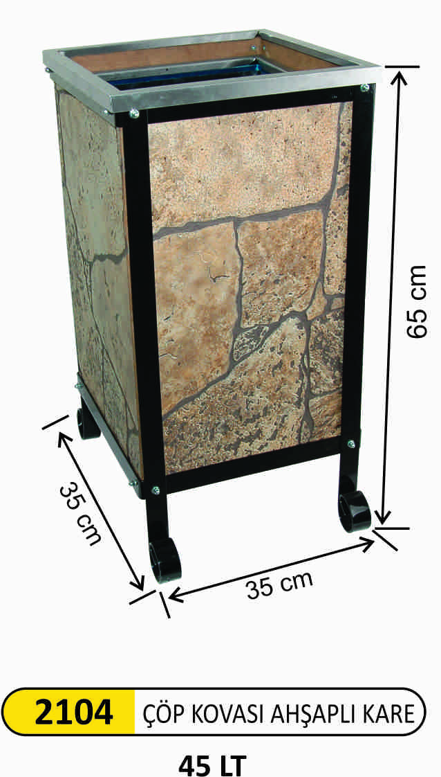 2104 Ahşaplı Çöp Kovası Taş Dekorlu