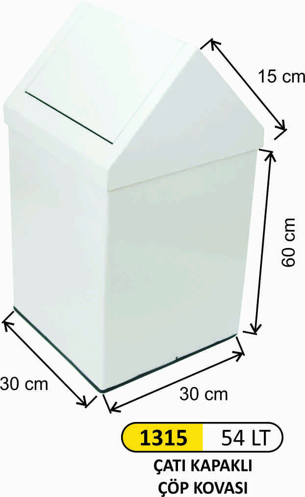 1315 Çatı Kapaklı Boyalı Çöp Kovası 54 Litre