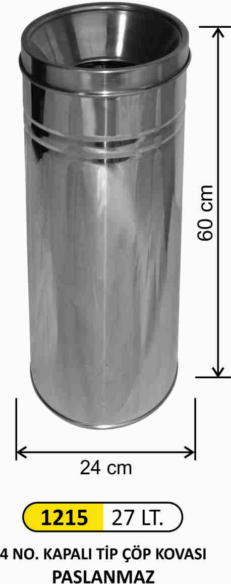 1215 Kapalı Tip Çöp Kovası Paslanmaz 27 Litre