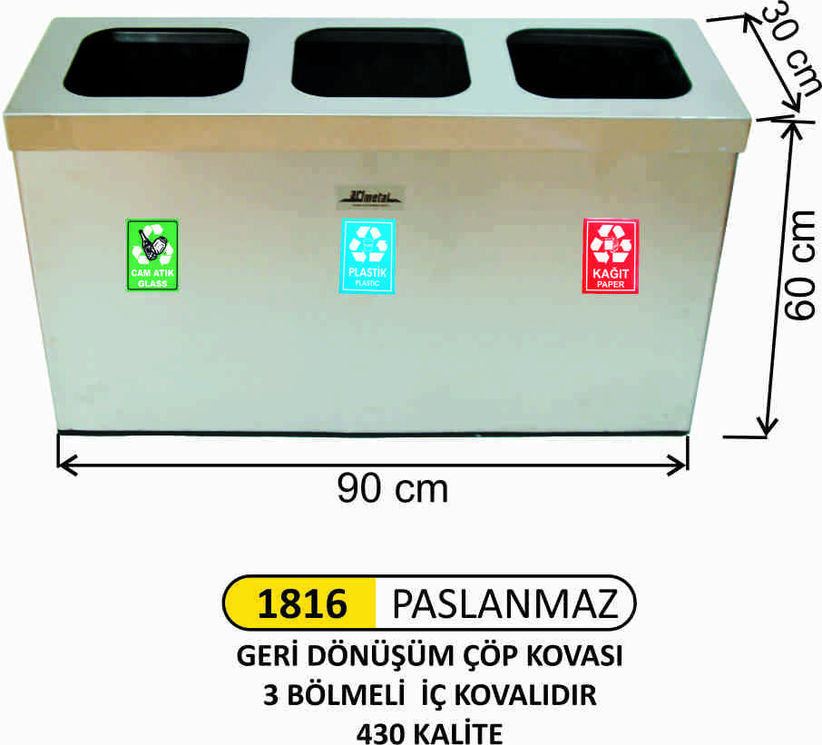 1816 Geri Dönüşüm Seti 3 Lü Paslanmaz