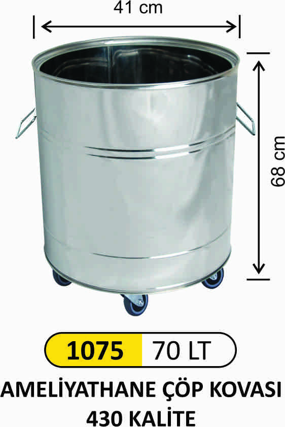 1075 Çöp Kovası Paslanmaz 70 Litre