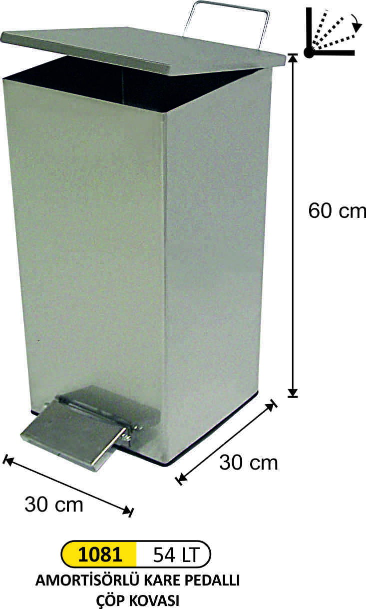 1081 54Lt Kare Pedallı Amortisörlü Çöp Kovası
